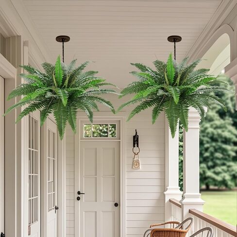 36" Artificial Boston Ferns Bush Plants, Set of 2, Large Faux Ferns Hanging Decor with 39 Fronds, Fake Vines Indoor Or Outdoors Planter for Home and Office Decor in Saudi Arabia