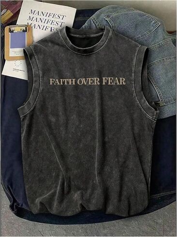 Men's Vintage Letter Graphic Washed Tank Top Crew Neck Sleeveless Cut Off T Shirt Streetwear in Saudi Arabia