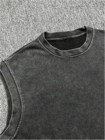 Men's Vintage Letter Graphic Washed Tank Top Crew Neck Sleeveless Cut Off T Shirt Streetwear in Saudi Arabia