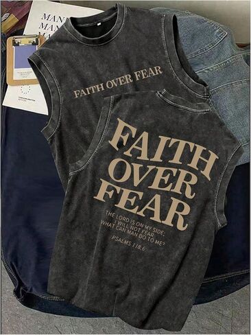 Men's Vintage Letter Graphic Washed Tank Top Crew Neck Sleeveless Cut Off T Shirt Streetwear in Saudi Arabia
