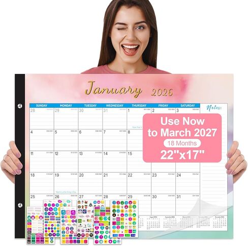Gannyfer 2025-2026 Desk Calendar, 18 Monthly Large Yearly Desktop/Wall Calendar, Mar 2025 - Aug 2026, with Plastic Cover Hanging String Corner Protectors, 17" x 12", Organizers for Office, Home and School in Saudi Arabia