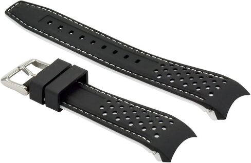 حزام مطاطي منحني مقاس 23 مم من Ewatchparts متوافق مع ساعة Citizen Eco Drive باللون الأسود مع خياطة بيضاء in Saudi Arabia