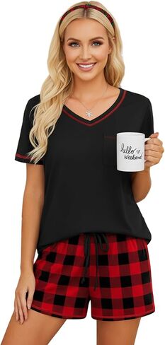 Ekouaer Pajama Set for Women 2 Piece Lounge Set Short Sleeve Tops and Shorts Print Pjs Sleepwear with Pockets in Saudi Arabia
