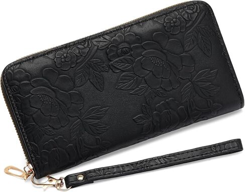 Wallet Women Clutch Leather Wristlet Wallet Fashion Embossed RFID Blocking Credit Card Holder with Strap in Saudi Arabia