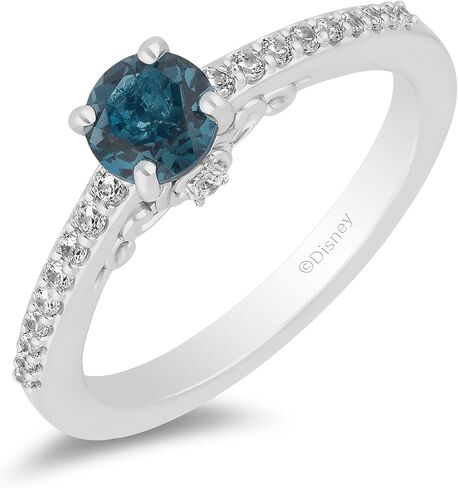 Jewelili Enchanted Disney Fine Jewelry Sterling Silver with 1/6 CTTW Diamond and London Blue Topaz Cinderella Ring in Saudi Arabia