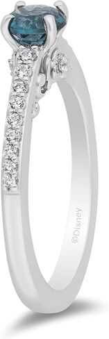 Jewelili Enchanted Disney Fine Jewelry Sterling Silver with 1/6 CTTW Diamond and London Blue Topaz Cinderella Ring in Saudi Arabia