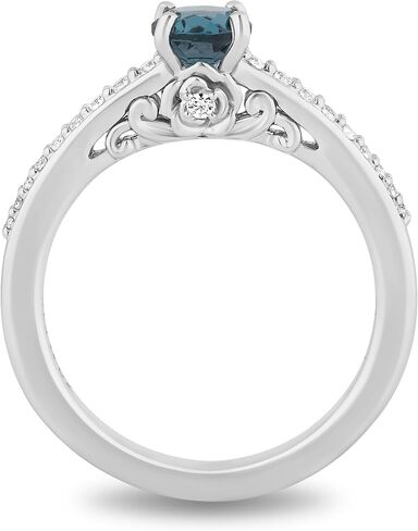 Jewelili Enchanted Disney Fine Jewelry Sterling Silver with 1/6 CTTW Diamond and London Blue Topaz Cinderella Ring in Saudi Arabia