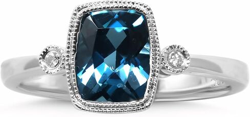 14K White Gold Genuine London Blue Topaz 1-3/4 Ct Cushion, Diamond Ring. Size 7 in Saudi Arabia