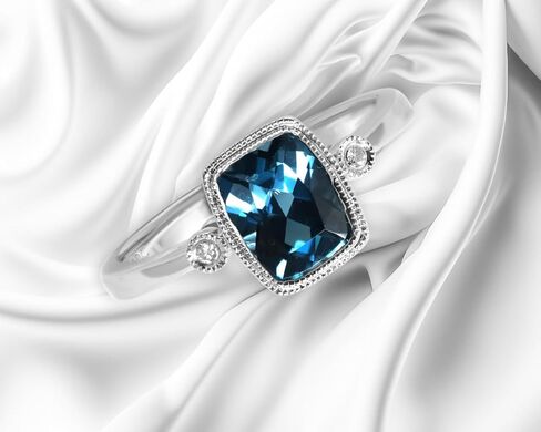 14K White Gold Genuine London Blue Topaz 1-3/4 Ct Cushion, Diamond Ring. Size 7 in Saudi Arabia