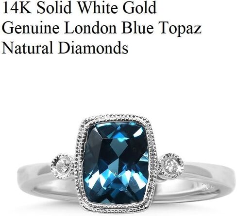 14K White Gold Genuine London Blue Topaz 1-3/4 Ct Cushion, Diamond Ring. Size 7 in Saudi Arabia