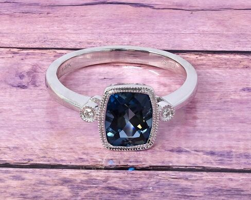 14K White Gold Genuine London Blue Topaz 1-3/4 Ct Cushion, Diamond Ring. Size 7 in Saudi Arabia