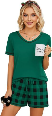 Ekouaer Pajama Set for Women 2 Piece Lounge Set Short Sleeve Tops and Shorts Print Pjs Sleepwear with Pockets in Saudi Arabia