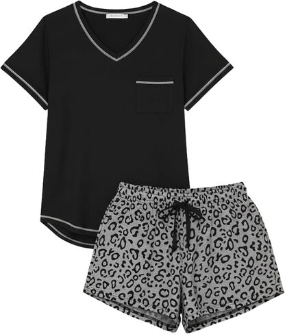 Ekouaer Pajama Set for Women 2 Piece Lounge Set Short Sleeve Tops and Shorts Print Pjs Sleepwear with Pockets in Saudi Arabia