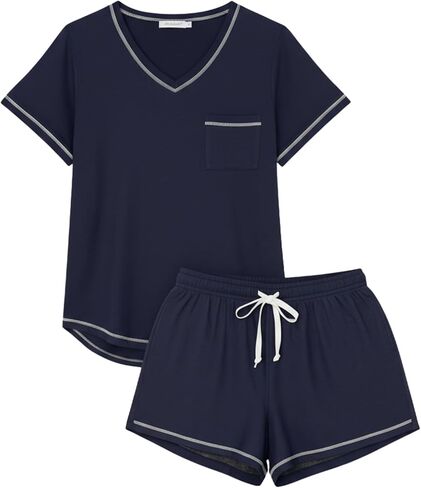 Ekouaer Pajama Set for Women 2 Piece Lounge Set Short Sleeve Tops and Shorts Print Pjs Sleepwear with Pockets in Saudi Arabia