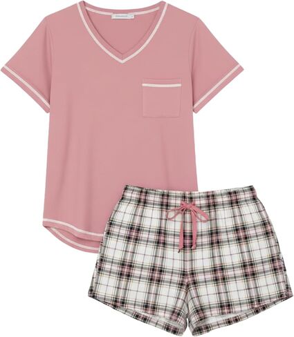 Ekouaer Pajama Set for Women 2 Piece Lounge Set Short Sleeve Tops and Shorts Print Pjs Sleepwear with Pockets in Saudi Arabia