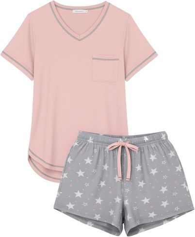Ekouaer Pajama Set for Women 2 Piece Lounge Set Short Sleeve Tops and Shorts Print Pjs Sleepwear with Pockets in Saudi Arabia