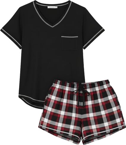 Ekouaer Pajama Set for Women 2 Piece Lounge Set Short Sleeve Tops and Shorts Print Pjs Sleepwear with Pockets in Saudi Arabia