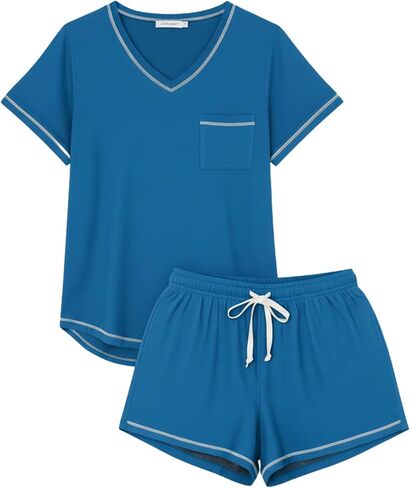 Ekouaer Pajama Set for Women 2 Piece Lounge Set Short Sleeve Tops and Shorts Print Pjs Sleepwear with Pockets in Saudi Arabia