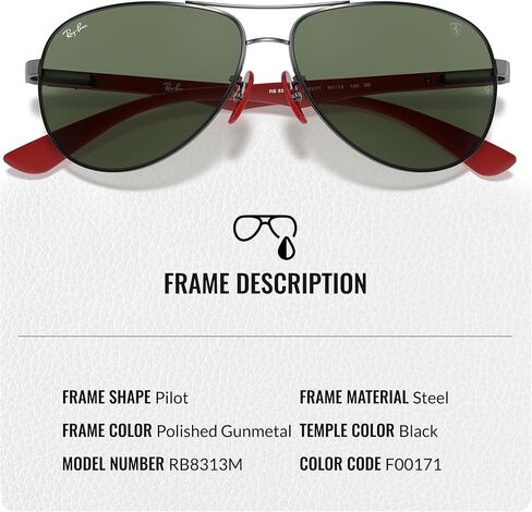 Ray-Ban RB8313M SCUDERIA FERRARI COLLECTION Pilot Shaped Sunglasses for Men & Women with Official RAYBAN Eyewear Kit in Saudi Arabia