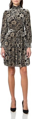 Eliza J Women's Balloon Sleeve Smocked Mock Neck Velvet Burnout Tie Waist A-line Dress in Saudi Arabia