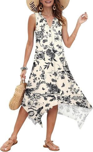 AUSELILY Summer Dresses for Women 2026 Casual Sleeveless Sundress Asymmetrical Hem Tank Midi Dress with Pockets in Saudi Arabia