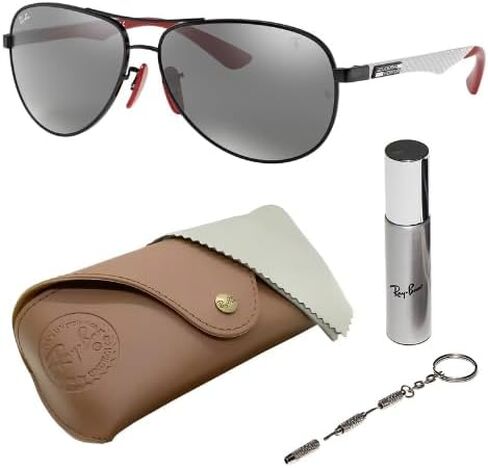 Ray-Ban RB8313M SCUDERIA FERRARI COLLECTION Pilot Shaped Sunglasses for Men & Women with Official RAYBAN Eyewear Kit in Saudi Arabia