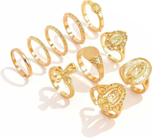 10Pcs Gold Stackable Virgin Mary Cross Rings Set for Women Silver Vintage Religious Knuckle Ring Hip Hop Statement Ring Chunky Punk Band Trendy Jewelry Accessories in Saudi Arabia