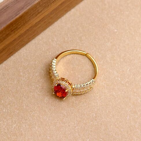 Chunky Gold Ruby Open Rings for Women, Statement Sparkly Adjustable Cut Oval Cubic Zirconia Red Rhinestone Stackable Finger Ring Prom Anniversary Birthday Holiday Jewelry Gift in Saudi Arabia