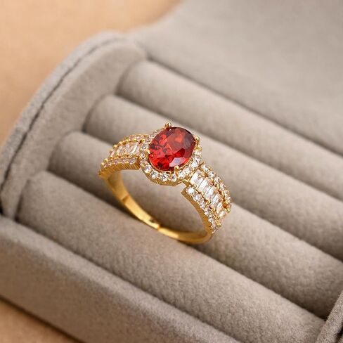Chunky Gold Ruby Open Rings for Women, Statement Sparkly Adjustable Cut Oval Cubic Zirconia Red Rhinestone Stackable Finger Ring Prom Anniversary Birthday Holiday Jewelry Gift in Saudi Arabia