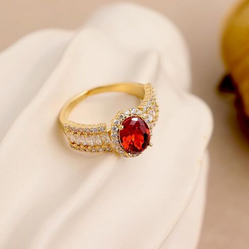 Chunky Gold Ruby Open Rings for Women, Statement Sparkly Adjustable Cut Oval Cubic Zirconia Red Rhinestone Stackable Finger Ring Prom Anniversary Birthday Holiday Jewelry Gift in Saudi Arabia