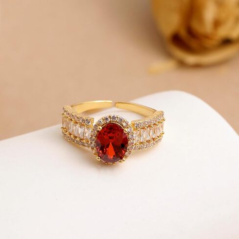 Chunky Gold Ruby Open Rings for Women, Statement Sparkly Adjustable Cut Oval Cubic Zirconia Red Rhinestone Stackable Finger Ring Prom Anniversary Birthday Holiday Jewelry Gift in Saudi Arabia