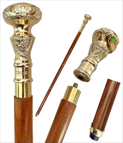 Grand Parents Gifts - ABHANDICRAFTS Vintage Wooden Walking Stick with Elephant Head Brass Handle – Antique-Style Designer Cane for Men & Women in Saudi Arabia