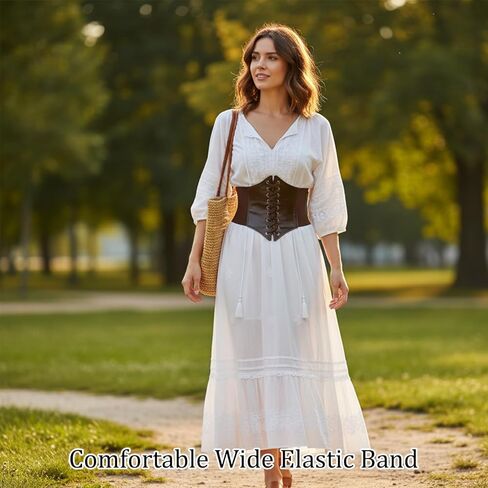 طقم مكون من قطعتين حزام مشد أسود، حزام مشد جلدي، حزام خصر قابل للتعديل، تصميم جلد صناعي، أسود، بني in Kuwait