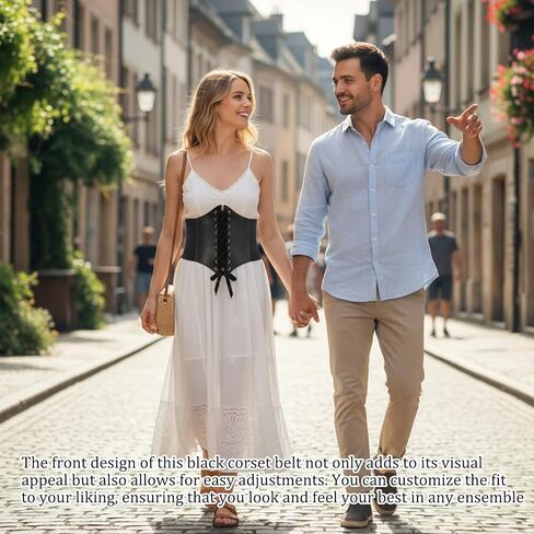 طقم مكون من قطعتين حزام مشد أسود، حزام مشد جلدي، حزام خصر قابل للتعديل، تصميم جلد صناعي، أسود، بني in Kuwait