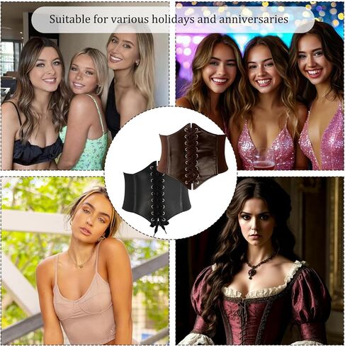 طقم مكون من قطعتين حزام مشد أسود، حزام مشد جلدي، حزام خصر قابل للتعديل، تصميم جلد صناعي، أسود، بني in Kuwait