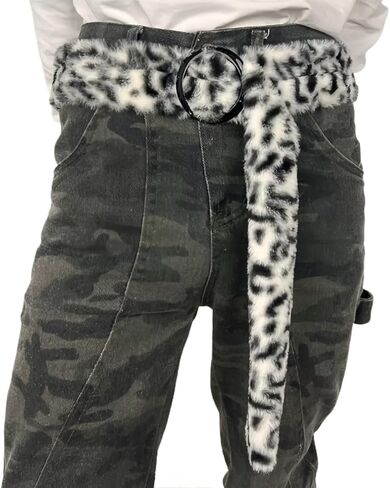 Men's Belts Y2k Leather Fur Belt Streetwear Decorative Punk Rockstar Fuzzy Leopard Print Belt Men Y2k Cheetah Belts in Saudi Arabia