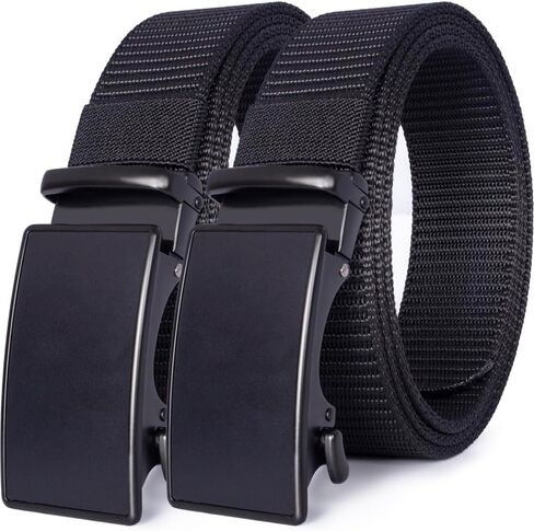 Men's Nylon Ratchet Belt, 2 Pack Casual Web Click Belt with Slide Buckle for Jeans, No Holes Adjustable Trim to Fit in Saudi Arabia