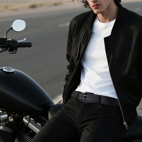 Men's Double Prong Belt 39'' to 71'' Big and Tall Men Nylon Black Grommet Belts in Saudi Arabia