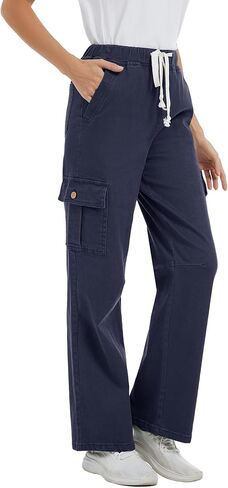 Women Chino Cargo Pants High Waisted Stretchy Fall Pants Women's Drawstring Pull On Trousers in Saudi Arabia