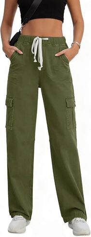 Women Chino Cargo Pants High Waisted Stretchy Fall Pants Women's Drawstring Pull On Trousers in Saudi Arabia