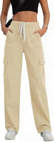 Women Chino Cargo Pants High Waisted Stretchy Fall Pants Women's Drawstring Pull On Trousers in Saudi Arabia