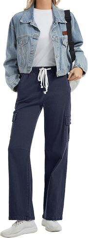 Women Chino Cargo Pants High Waisted Stretchy Fall Pants Women's Drawstring Pull On Trousers in Saudi Arabia