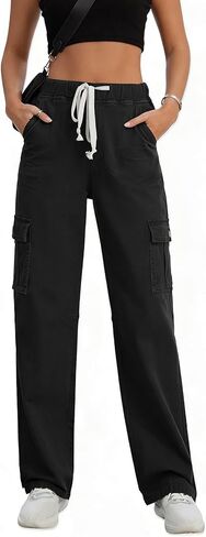 Women Chino Cargo Pants High Waisted Stretchy Fall Pants Women's Drawstring Pull On Trousers in Saudi Arabia