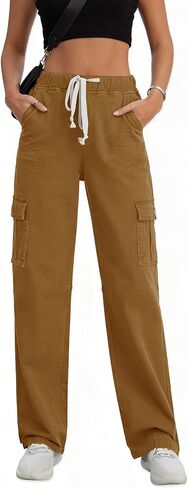 Women Chino Cargo Pants High Waisted Stretchy Fall Pants Women's Drawstring Pull On Trousers in Saudi Arabia