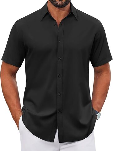 COOFANDY Mens Button Down Shirts Short Sleeve Casual Shirt Wrinkle Free Solid Stretch Dress Shirt for Men in Saudi Arabia
