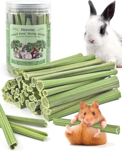 Bissap 35PCS Rabbit Chew Sticks, Natural Papaya Stems Bunny Chews Treats for Rabbit Hamster Chinchilla Guinea Pig Small Animals Organic Molar Chewing Snack in Kuwait