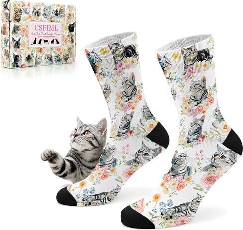 Cat Print Socks for Women, Gifts for Cats Lover, Cute Socks for Cat Mom in Saudi Arabia
