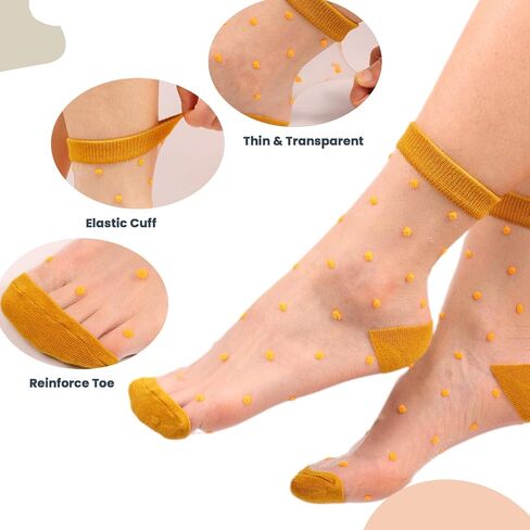 5 أزواج من الجوارب الشفافة للكاحل للنساء، شبكة دانتيل منقطة شفافة من النايلون الشفاف، جوارب صيفية زجاجية رفيعة in Kuwait