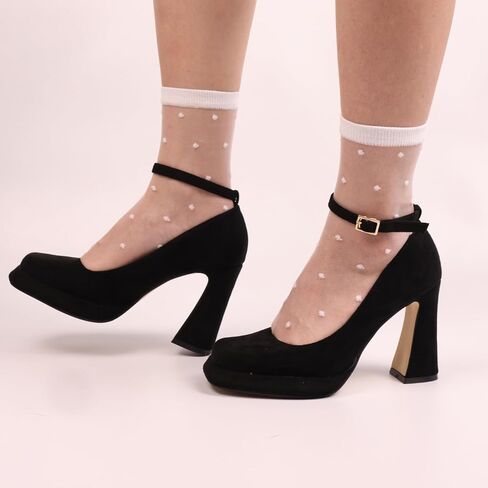 5 أزواج من الجوارب الشفافة للكاحل للنساء، شبكة دانتيل منقطة شفافة من النايلون الشفاف، جوارب صيفية زجاجية رفيعة in Kuwait