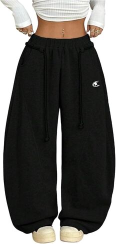 Women's Baggy Barrel Sweatpants Stacked Elastic Waist Wide Leg Sweat Track Pants Lantern Trouser with Pockets in Saudi Arabia